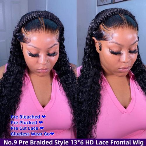 (10 Braided Styles)Glueless Wear Go Pre Braid Wig Pre-Everything HD Lace 13*6 Full Front Wigs Human Hair Pre Bleached Pre Plucked Customize 4-7 Days